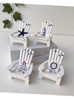 set of 4 Wooden Adirondack Miniature Chair Ornaments Nautical coastal home decor